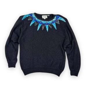 Vintage Blue Sequin Neck Sweater